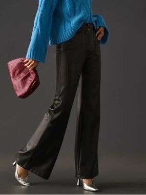 Anthropologie Black Wide-Leg Faux Leather Pants